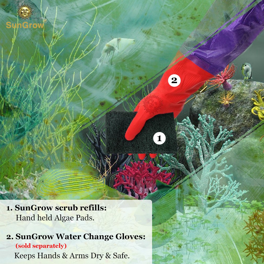 3 Algae Scrub Pads by SunGrow -- Remove Stubborn Algae from nooks and crannies easily - Saves time - Creates A Sparkling clear aquarium - Long-lasting Pads