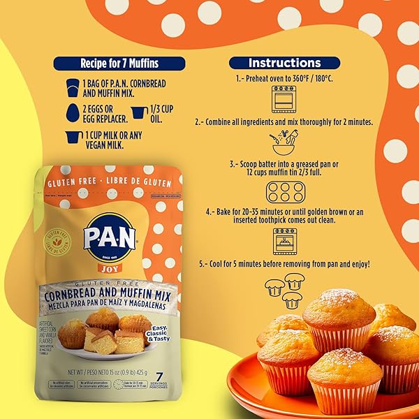 P.A.N CORNBREAD AND MUFFIN MIX – GLUTEN FREE BAKING MIX 0.9 LB. (PACK OF 1)