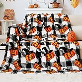 Touchat Halloween Blanket, Fleece Throw Blankets, Buffalo Plaid Throw Blanket for Couch Sofa Bed, Soft Warm Fuzzy Cozy Plush Checkered Blanket, Farmhouse Fall Decor, Black