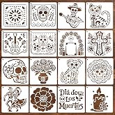Konsait 16 PCS Day of The Dead Stencils for Painting on Wood, Reusable Sugar Skull Stencil Templates Dia De Los Muertos Painting Stencils for Wood Wall Fabric Home Day of the Dead Decor