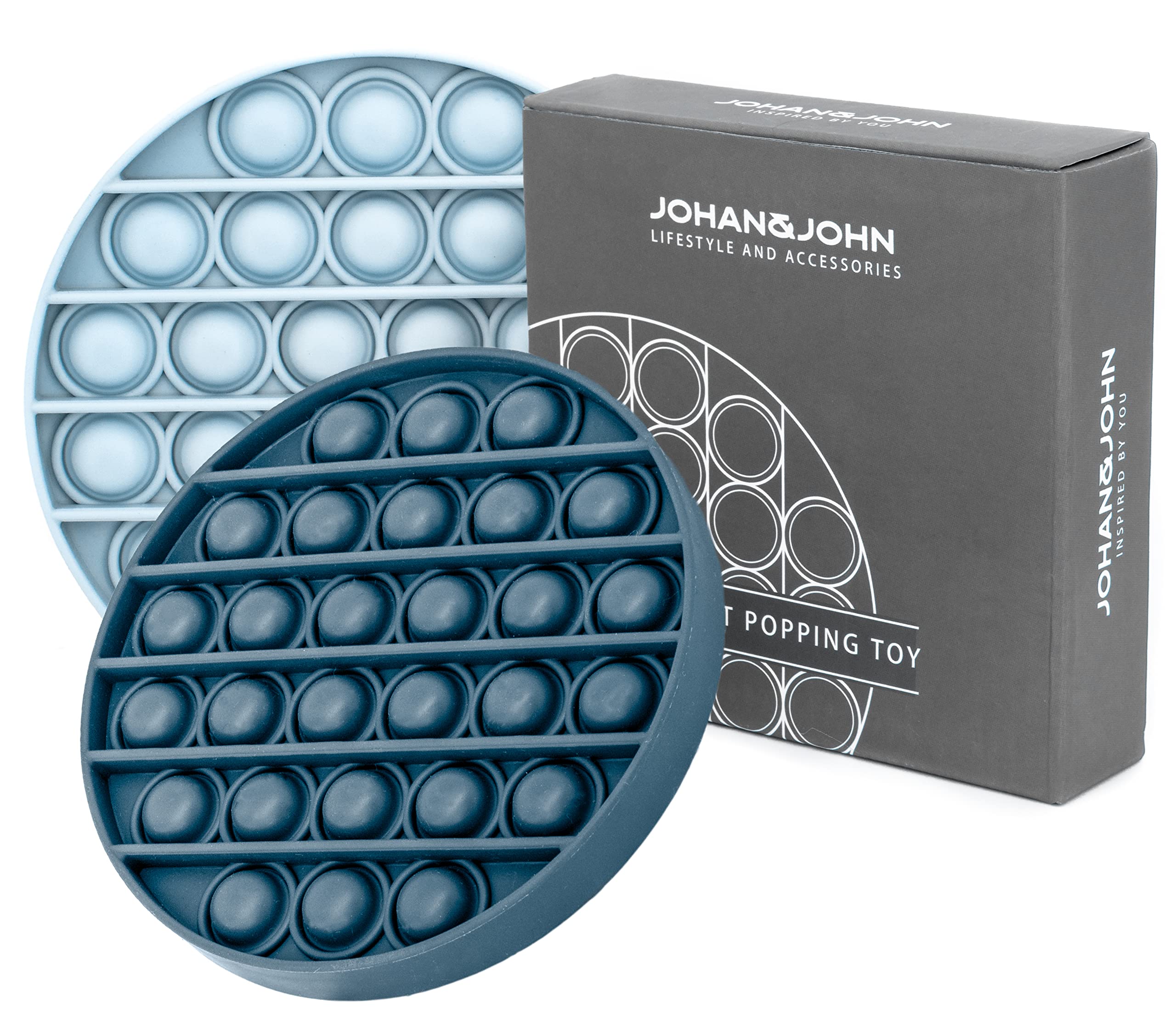 Pop It Fidget Toys 2-Pack, Sensory Toys for Adults & Kids, Stress & Anxiety Relief Toys, Stylish Scandinavian Design, Robust & Firm, Poppet Loud on Both Sides (Blue)