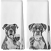 Mcehtle Funny Boxer Kitchen Towels Set of 2, Funny Dog Kitchen Accessories, Coffee Station Wine Bar Decor, Dog Chef Gift Hand Towel, Dining Room Decorative Tea Towel Dish Towels 16x24 Inch