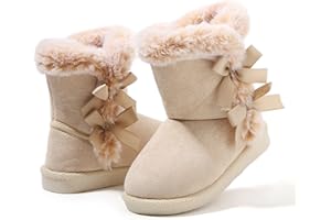 LONSOEN Kids Girls Boys Winter Warm Boots Suede Lightweight Faux Fur Lined Mid Calf Snow Boots for Toddler/Little Kid