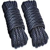 Young Marine 3/8 Inch x 15FT Double Braided Nylon Dock Lines Rope, Dock Line with 12 Inch Eyelet for Mooring Boats, Black (2 Pack, Navy Blue)