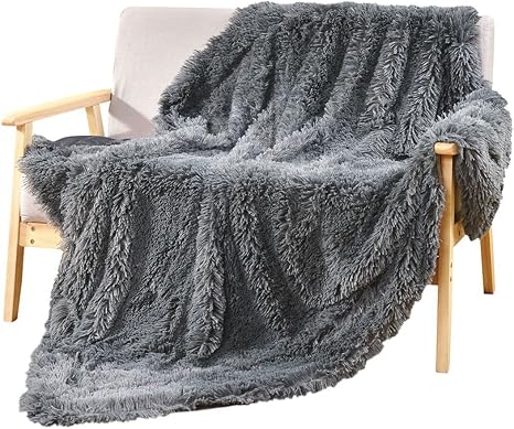 Amazon Com Decosy Silky Soft Faux Fur Warm Cozy Shaggy Sofa Throw Blanket Grey 50 X 60 Reversible Puffy Fleece Flannel Tv Blanket For Couch Chair Bed All Season Fluffy Quilt Fuzzy
