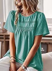 Falechay Womens Summer Tops Round Neck Hook Flower