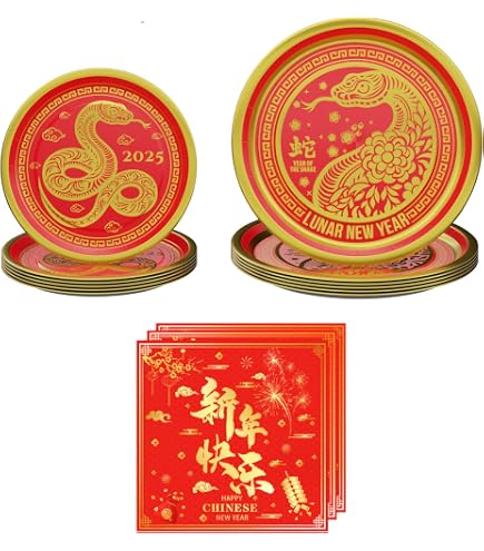 Chinesisches Neujahr Party-Set – 50-teilig Mit Lunch-Tellern, Desserttellern & Servietten Im Happy New Year Design