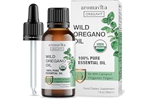 AROMAVITA Wild Oregano Oil Organic - 100% Pure Undiluted Organic Wild Oregano Oil with 86-90% Carvacrol, Immune Support - Plant-Based, Herbal Supplement - Vegan, Non GMO, Gluten Free, 1fl.oz/30ml