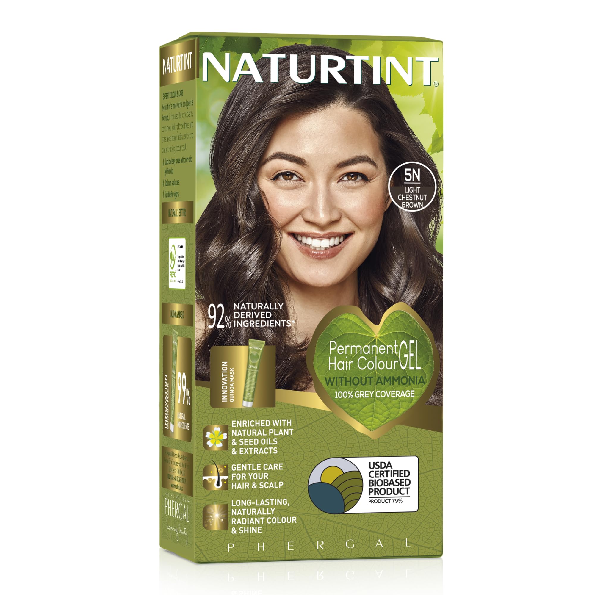 Naturtint Permanent Hair Colour Gel 5N Light Chestnut Brown, Plant Enriched, Biobased, Ammonia Free, Long Lasting Grey Coverage and Radiant Colour, Nourishment and Protection
