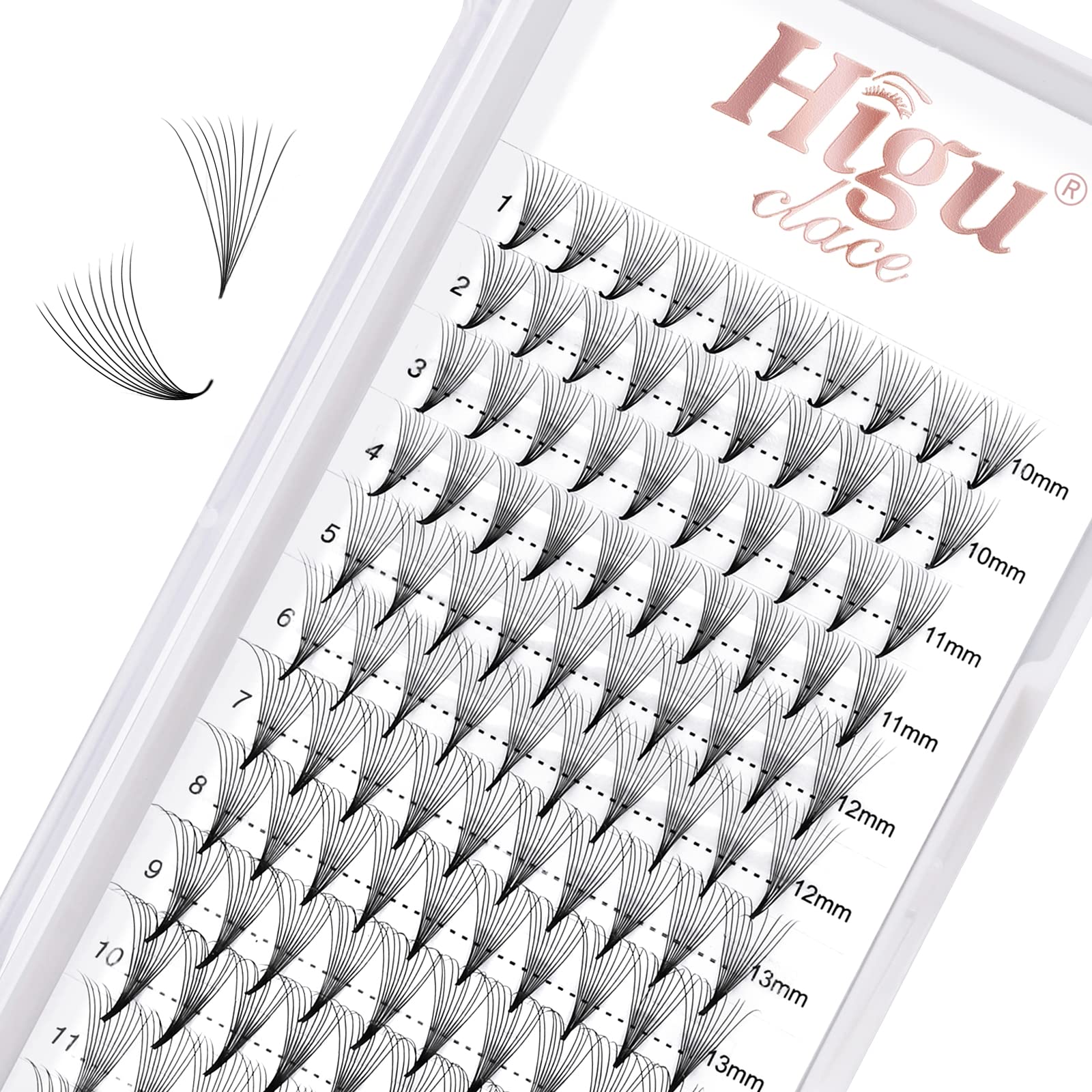 Higu Clace 10D 0.07 C Curl Mix 10-15mm Volume Eyelash Extensions With Pointed Base Middle Stem (10D 0.07 C Mix 10-15) — image 1