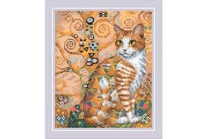RIOLIS - Golden Cat 2319, Cat Cross Stitch Kits 6"x7", Cross Stitch Kits for Beginners & Advanced, DYI Gift Crossstitching Ki