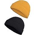 SATINIOR 2 Pcs Trawler Beanie Watch Hat Roll up Edge Skullcap Fisherman Beanie Unisex Cap Winter Warm