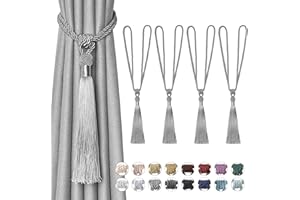 NICEEC 4 Pack Long Tassel Curtain Tiebacks Handmade Braided Rope Knot Drape Tie Backs European Style Decorative Curtain Holdbacks for Home & Office Window Drapery (Grey)