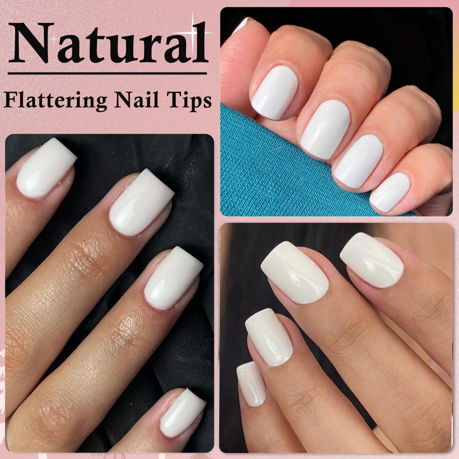 LoveOurHome 240pc White Press on Nails Short Fake Nails Square Glue on Nail Short Acrylic Nails Press ons Nail Tips Full Cover False Nail Women Girls Square Artificial Fingernail with Adhesive Tabs - Image 6