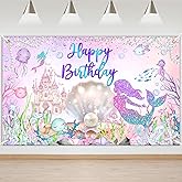 Avezano Mermaid Happy Birthday Backdrop Under The Sea Birthday Party Decorations Little Mermaid Backdrop for Girls Ocean Theme Bday Party Decor