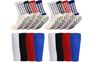 RVOKYE 2/4 Sets Youth Grip Soccer Socks with Shin Guard Sleeves Kids Sleeve Socks for Boys Girls 7-14 for Soccer Basketball