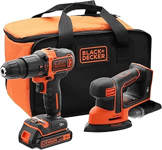 BLACK+DECKER BCK23S1S-QW - Taladro percutor 18V y lijadora de detalles
