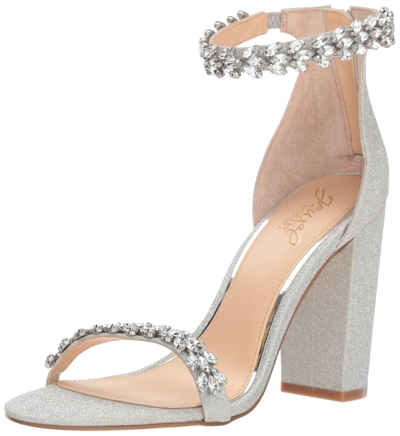 Amazon.com | Jewel Badgley Mischka Women's Mayra Sandal, Silver Glitter, 5.5 M US | Heeled Sandals