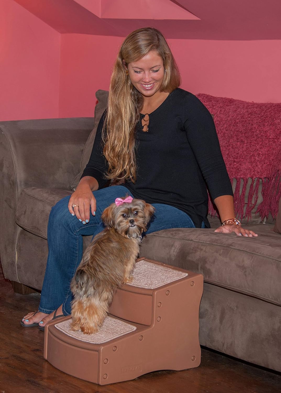 Pet Gear Easy Step II Pet Stairs, 2 Step for Cats/Dogs up to 75-pounds, Portable, Removable Washable Carpet Tread, Light Cocoa : Dog Ramp : Pet Supplies
