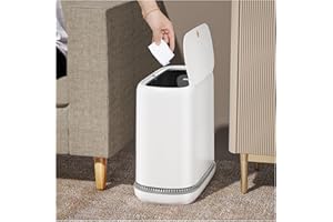 MOPALL Bathroom Trash Can with Lid，Vacuum Adsorption 3 Gallon Slim Garbage Can with Press-Top Lid, Waterproof Trash Bin White Plastic Small Waste Basket for Bathroom, Office, Bedroom, Living Room