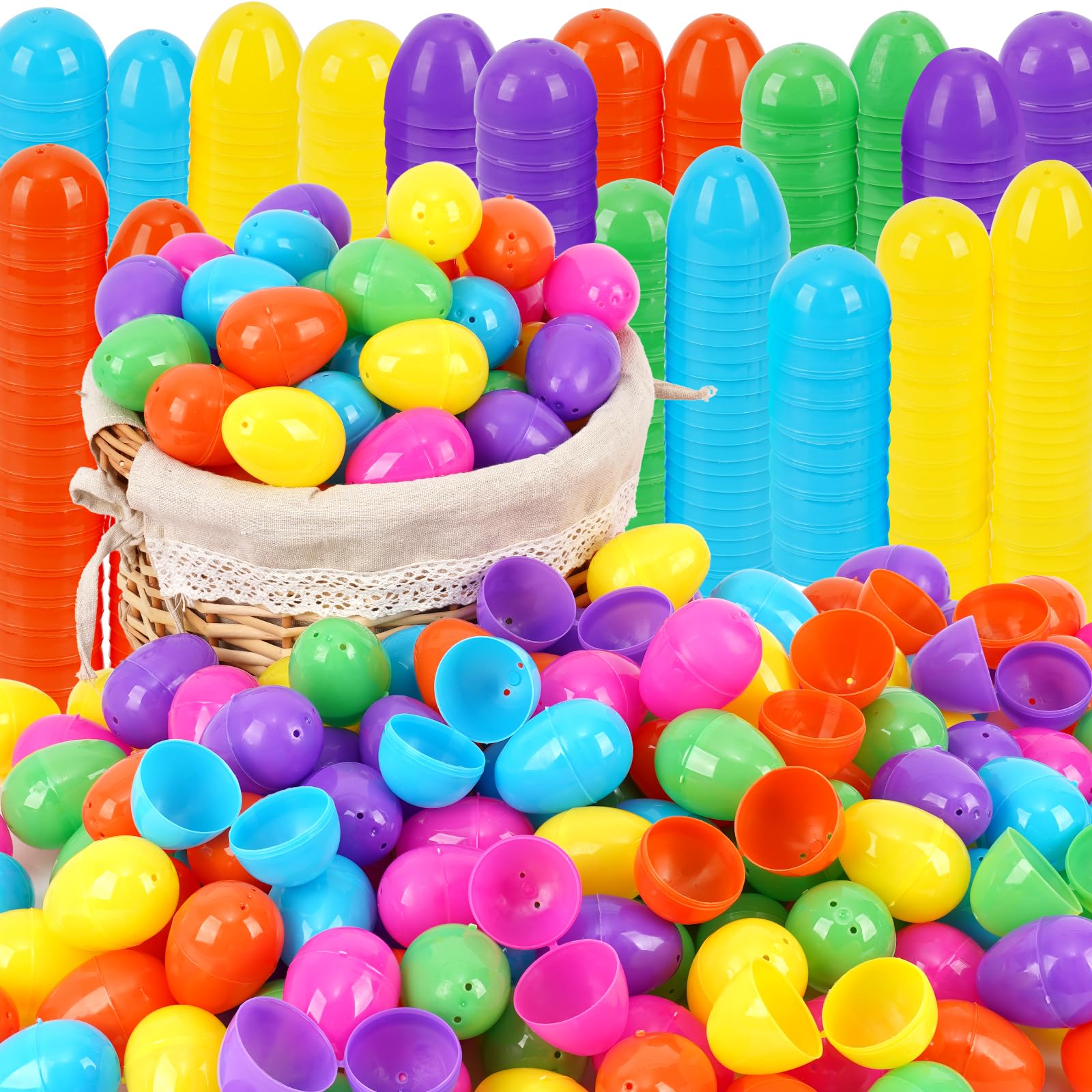 YEAHBEER 1000 Easter Eggs, 2.36" Assorted Bright Colors Plastic Easter Eggs, Fillable for Easter Hunt, Theme Party Favor Decoration, Basket Stuffers Fillers Image