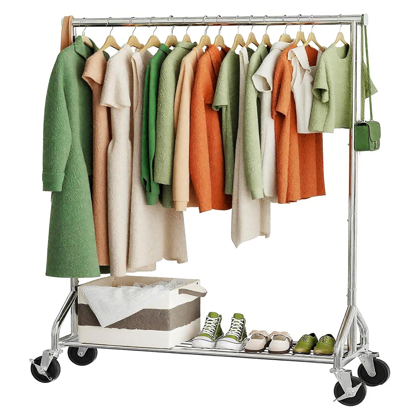 Photo 1 of Ekisemio Heavy Duty Clothes Rack Load 450 LBS, Rolling Garment Rack with Sturdy Wheels & Shelves, Standing Clothing Rack for Hanging Clothes, Portable Closet Wardrobe Rack for Bedroom Storage, Chrome