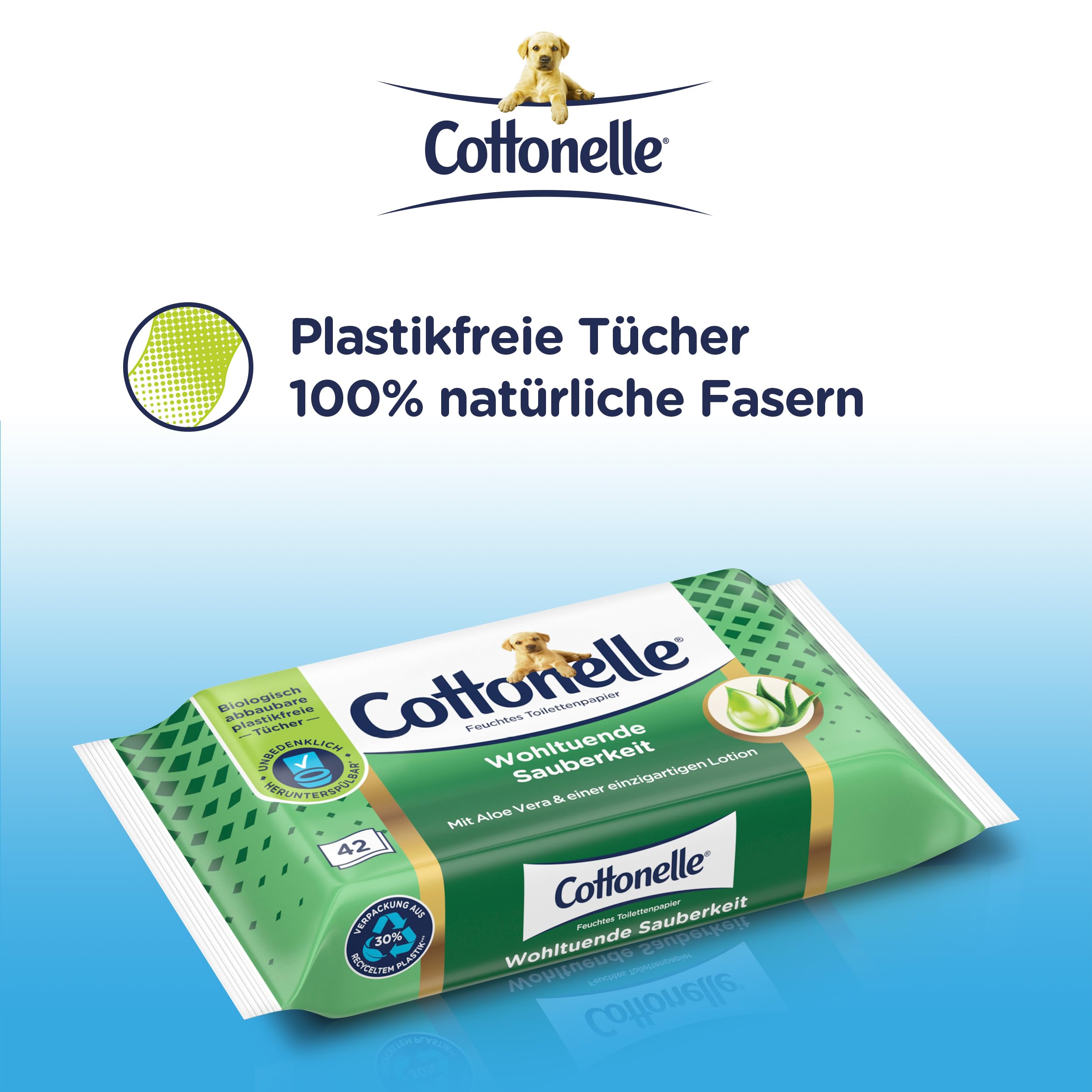 Cottonelle Feuchtes Toilettenpapier, Wohltuende Sauberkeit, Mit prebiotischer Lotion, Biologisch Abbaubar, Plastikfrei, Wiederverschließbar, 12 x 42 Feuchttücher 6