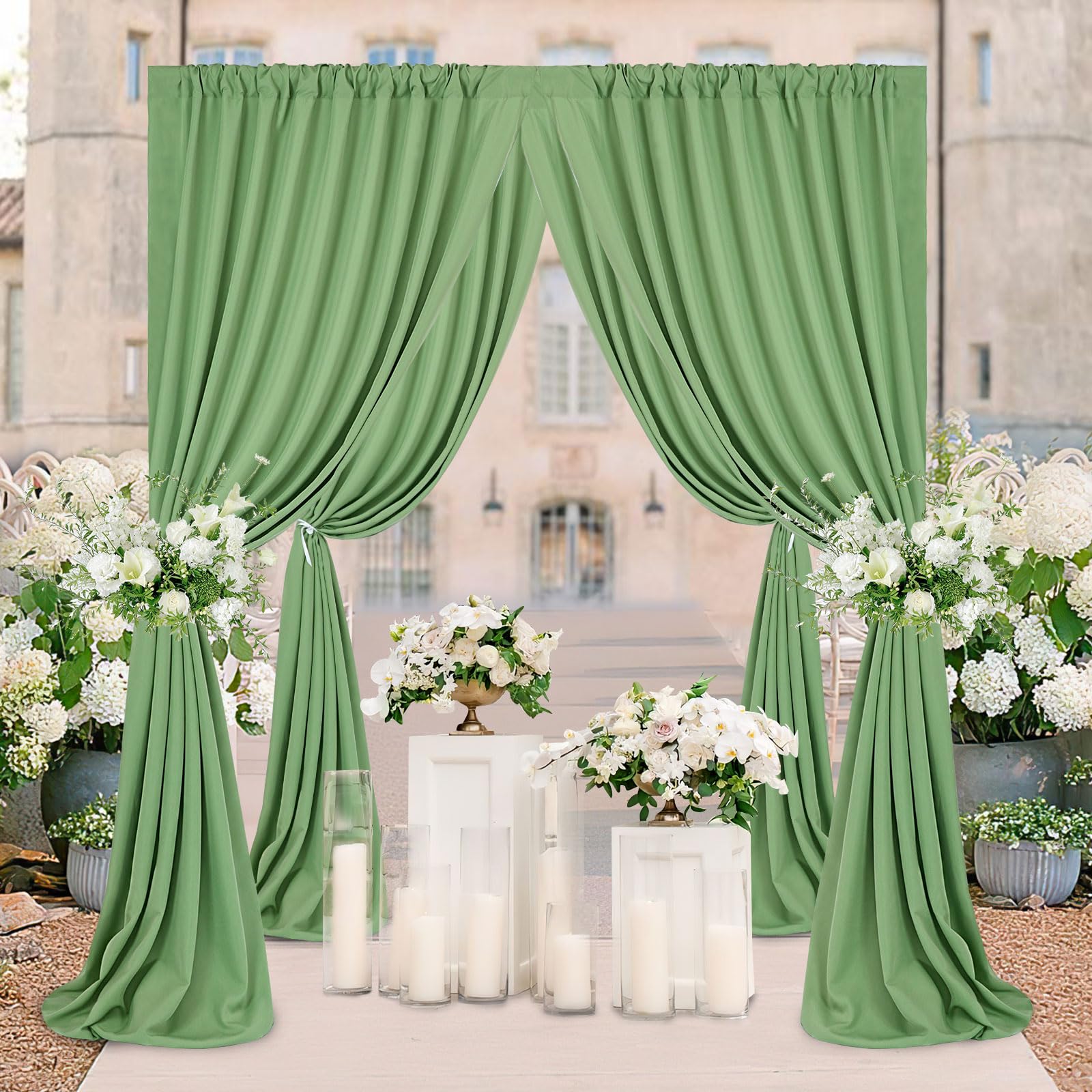 Sage Green Parties Backdrop Curtains: 30x10ft Polyester Photo Backdrop Drapes Fabric - Wedding Ceremony Party Home Window Decorations Image