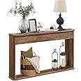 VASAGLE Console Table, 47.2 Inches Sofa Table, Narrow Entryway with 3 Drawers, Bottom Shelf, Metal Corners, for Living Room, Bedroom, Farmhouse Style, Honey Brown ULNT143K41