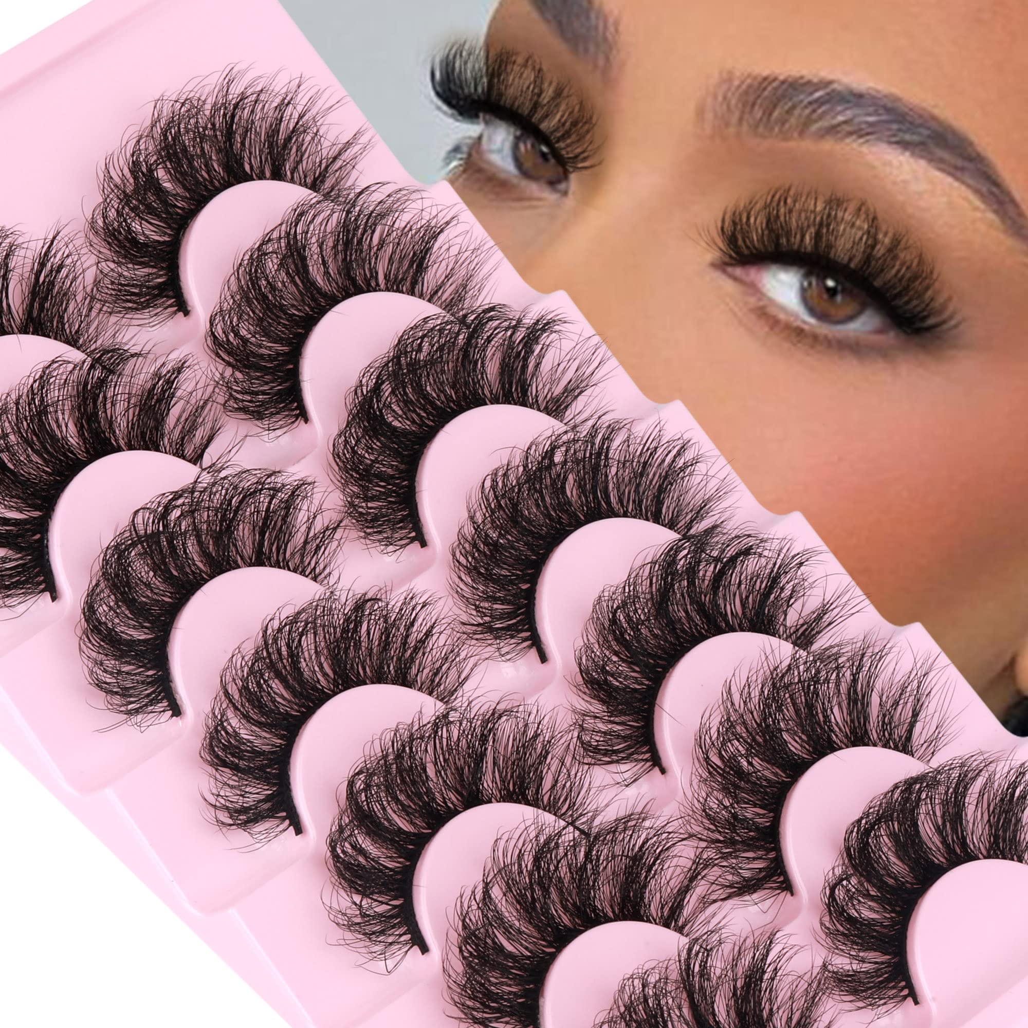 alicrown False Eyelashes Fluffy Lashes Wispy Thick Volume Faux Mink Eye Lashes Curly Strip Lashes Extensions Dramatic 20MM Long 7 Pairs Fake Eyelashes Pack, Black — image 1
