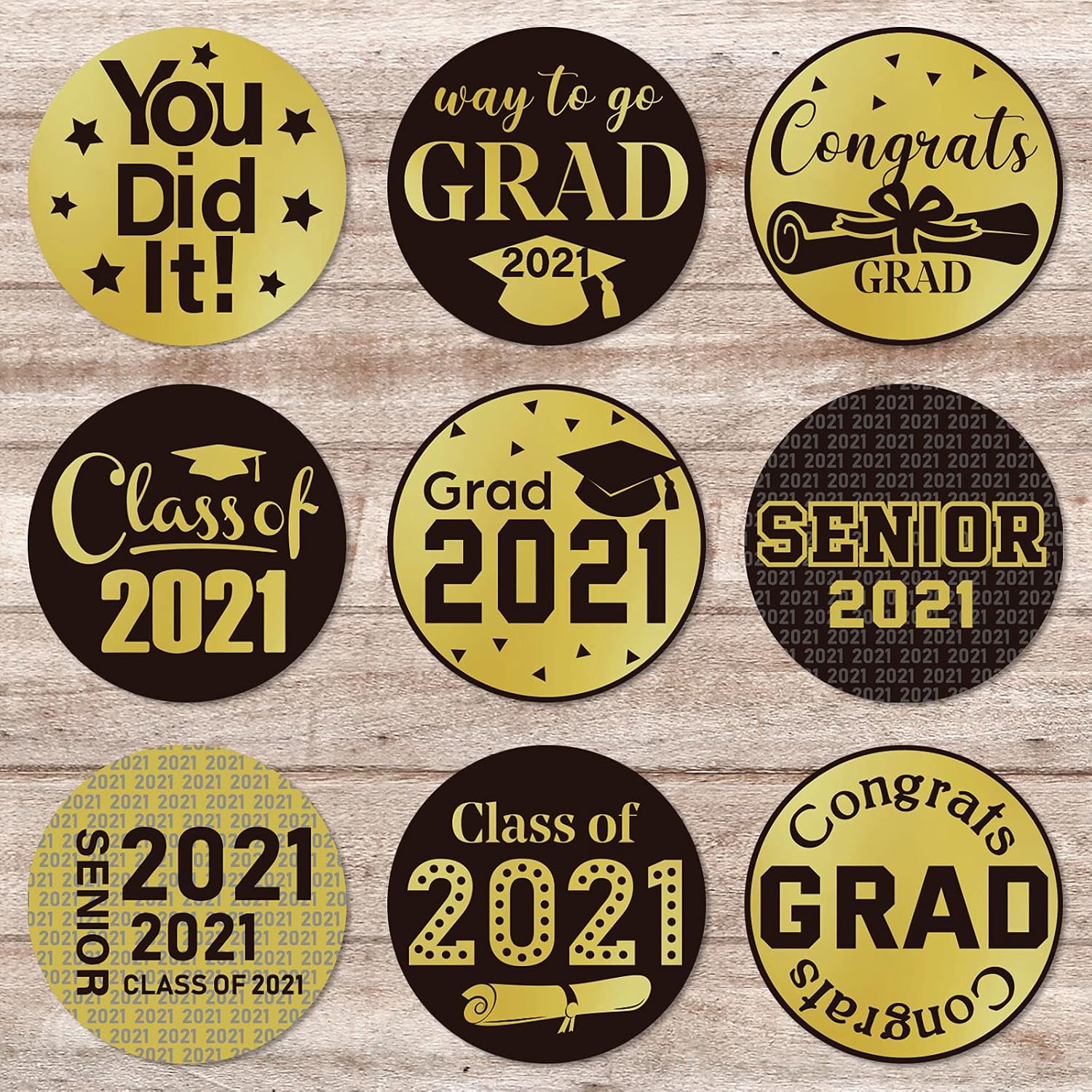 500 Pieces 2021 Graduation Decorations Large Graduation Stickers Congrats Grad Stickers Label Class of 2021 Party Supplies for High School, College, Graduation Celebration Decor (Black and Gold)
