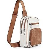 FADEON Women Sling Bags Designer Crossbody Bag, PU Leather Sling Purse Multi-Pocket Packs with Card Slot Beige Brown