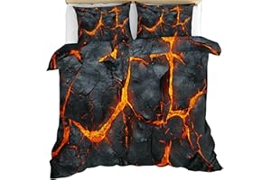 Lava Bedding Set Twin Size 3 Piece, Magma Duvet Cover Set, Boy Comforter Cover and 2 Pillow Sham with Zipper Closure 68" x86"