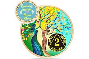 LParkin Recovery Sisters Coin, 2 Year Sobriety Coin, Sobriety Gifts for Women, Tree of Life 2 Year AA Coin, 2 Year Alcoholics Anonymous Medallion