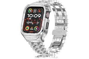 SAN JEIRIE Stainless Steel Case/Band for Apple Watch Band 49mm 45mm 44mm 42mm-Rugged Metal iWatch Case and Strap for Men iWatch Band Series 9/8/7/6/5/4/3/2/1/Ultra/Ultra 2/SE