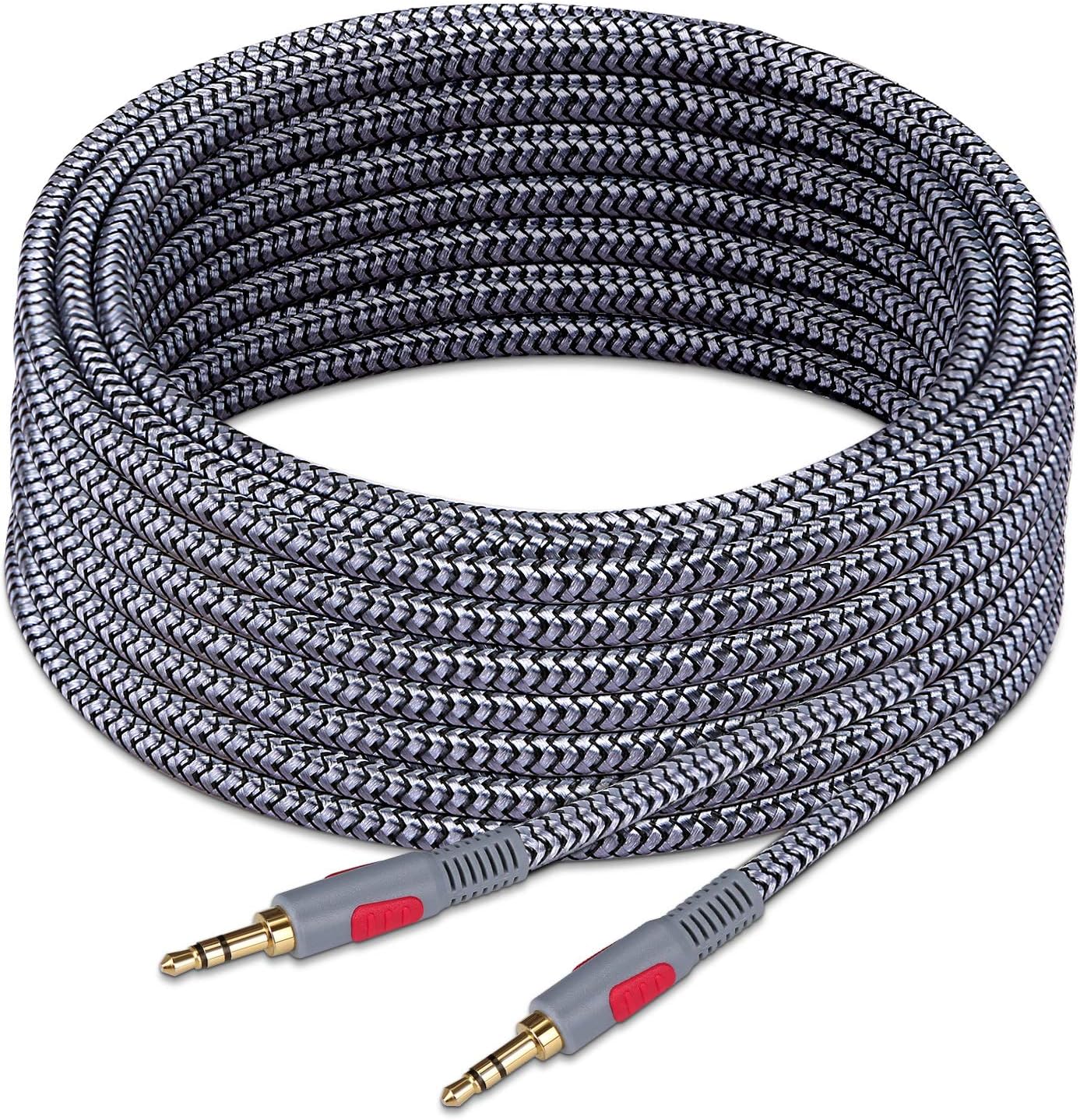 3.5mm Aux Cord 30 ft,Ruaeoda Nylon Braid 3.5mm to 3.5 mm Audio Cable 1/8 Shielded AUX Headphone Cable Extension Male to Male Outdoor Auxillary Stereo Audio Cable Cord