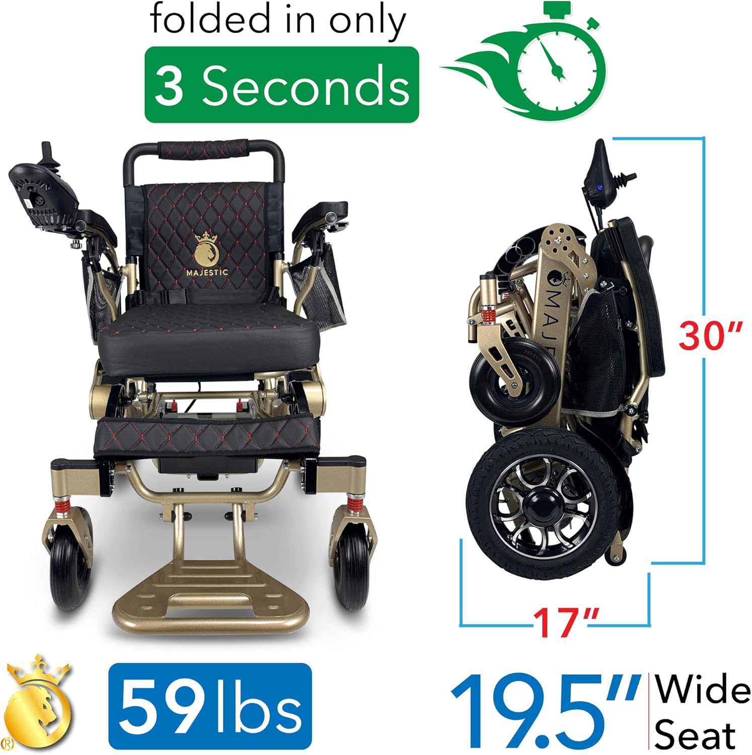 2021 New Folding Ultra Lightweight Electric Power Wheelchair, Silla de Ruedas Electrica, Airline Approved and Air Travel Allowed, Heavy Duty, Mobility Motorized, Portable Power (19.5" Seat Width): Health & Personal Care
