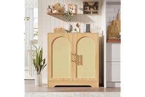 IDEALHOUSE 30" Rattan Sideboard Buffet Cabinet 4-Door Modern Storage | Accent Console Table & Coffee Bar for Living Room, Din