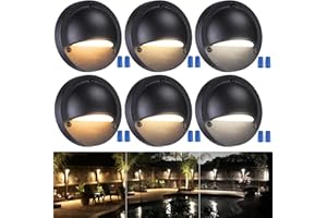 LEONLITE 3CCT LED Low Voltage Deck Lights, 180LM 3.74inch Landscape Step Railing Fence Light, 12-36V AC/DC, Die-cast Aluminum Housing & Frosted Glass Lens, UL Cord, Black, 2700K/3000K/4000K, Pack of 6