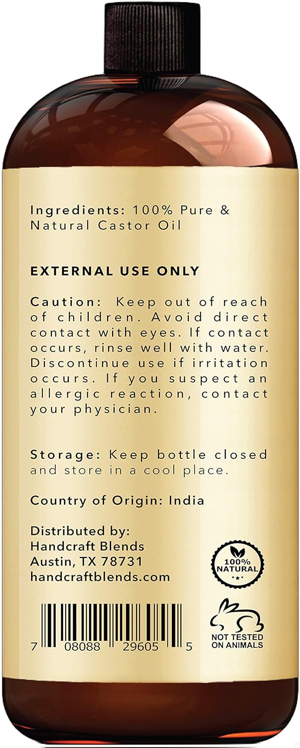 Handcraft Pure Castor Oil 16 fl. oz- 100% Pure and Natural - Premium Quality Moisturizes and Protects Dry Skin For Hair Growth, Eyelashes, Joint and Muscle Pain - Packaging May Vary : Beauty