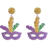 Mardi Gras Earrings for Women Colorful Mardi Gras Drop Dangle Earrings for Celebrations Dress Accessories Festival Jewelry