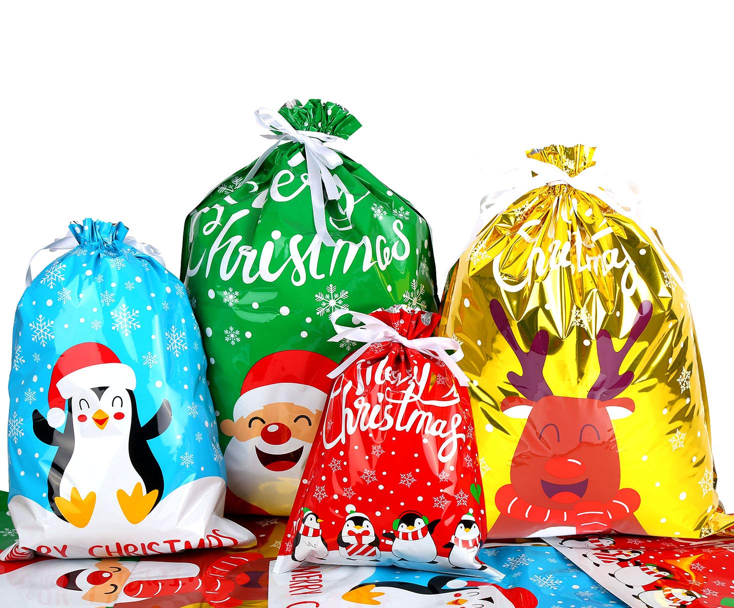 DIYASY 30pcs Christmas Drawstring Gift Bags, Lager Size Xmas Gift Wrapping Goodies Bags