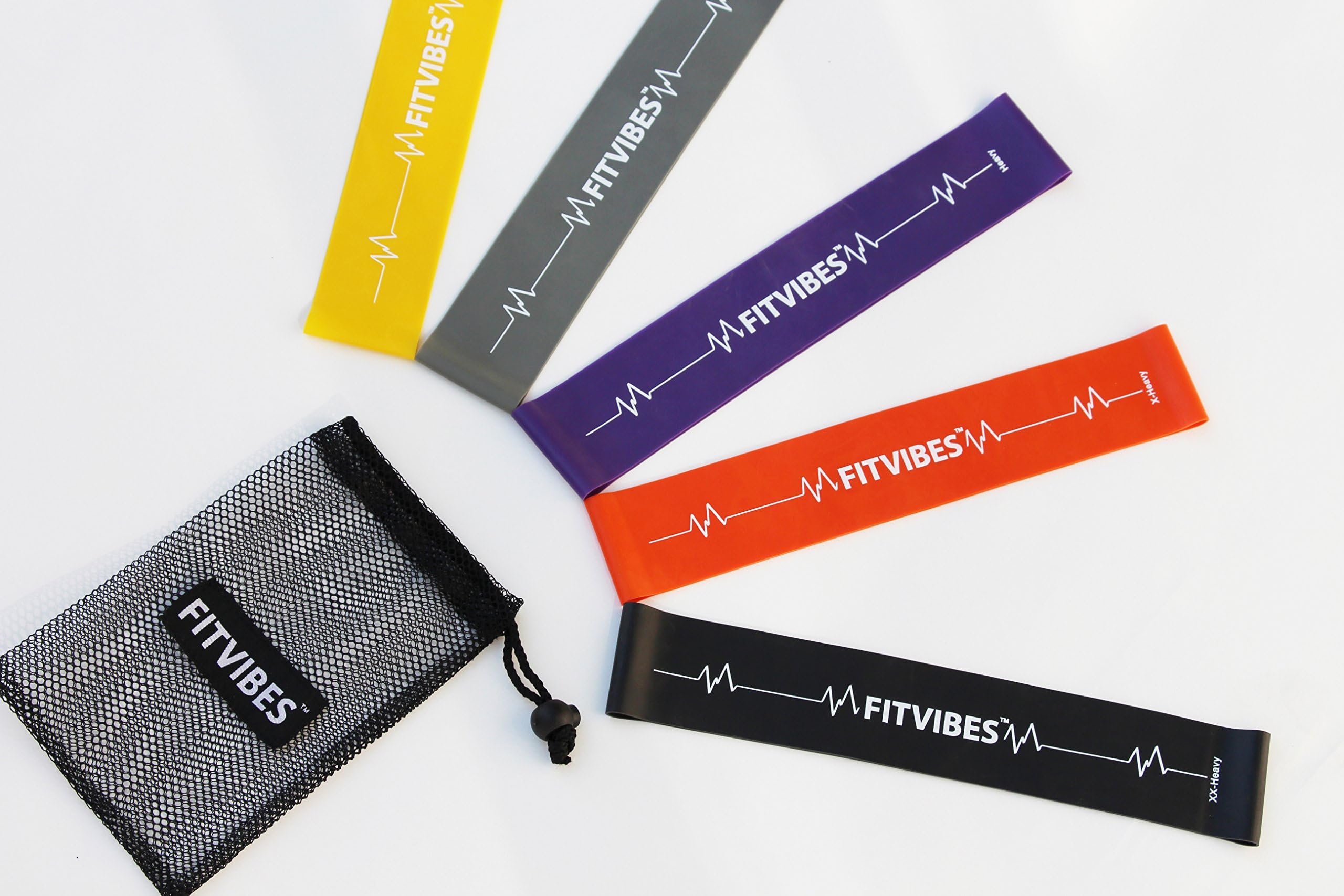 FitVibes Resistance Exercise Loop Booty Bands – Best thick 5 mini 12”X2” non slip elastic band set -Heavy Duty for Beach Body and Fitness -Bonus: Ebook