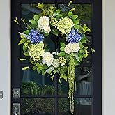 Spring Wreaths for Front Door 24 Inch Summer Wreath with Hydrangea, Rose & Peony Floral Spring Door Wreath with Lush Greenery for Indoor & Outdoor Seasonal Home Decor