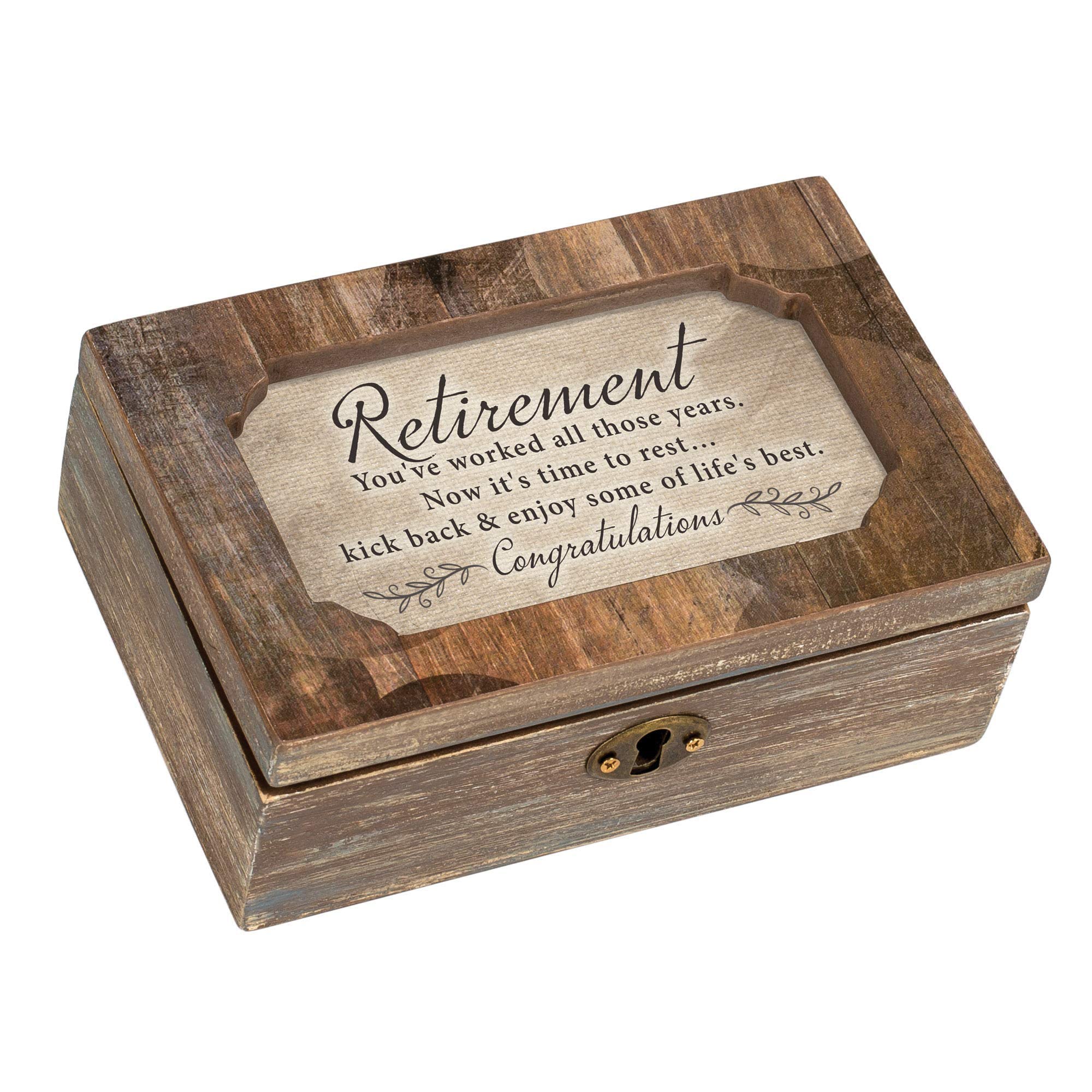 Retirement Congratulations Woodgrain Decoupage Petite Music Box Plays Wonderful World