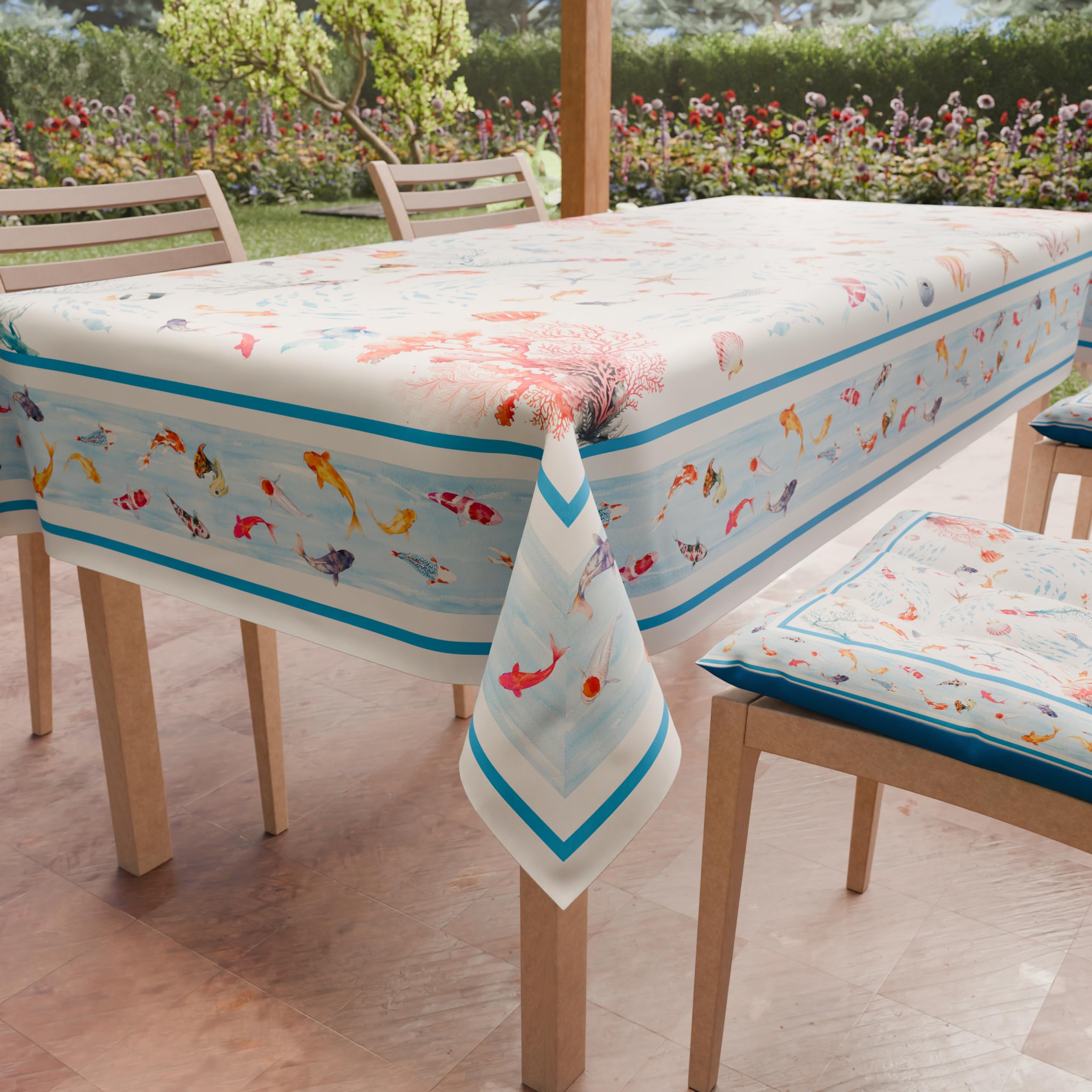 PETTI Artigiani Italiani - Rectangular Anti-Stain Tablecloth Kitchen Table Cover Sea Life Design X18 Seater (140 x 360 cm) 100% Made in Italy — image 1