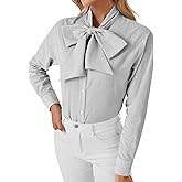 LYANER Women's Striped Button Down Shirts Vintage Bow Tie Collar Long Sleeve Elegant Blouse Tops