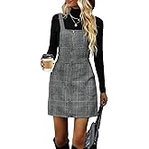 Floerns Women's Casual Tartan Print Zip Up Sleeveless Pinafore Overall Dress