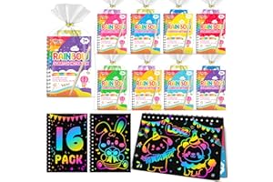 FEREDO KIDS Party Favors for Kids: 16 Pack Rainbow Scratch Art Notebook Students Classroom Goodie Bag Items Bulk for Girls Bo