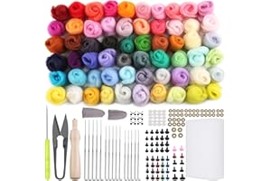 JUPEAN Needle Felting Kit for Beginner, 60 Colors Wool Roving, Wool Felting Tool Kit with Felting Needles, Foam Mat, Needle Felting Supplies